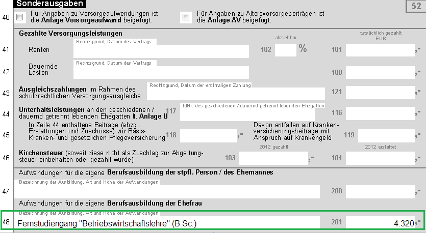 Fernstudium für Ehepartner absetzen