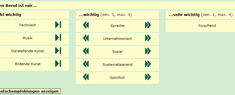 "Was studiere ich?": Interessenfelder