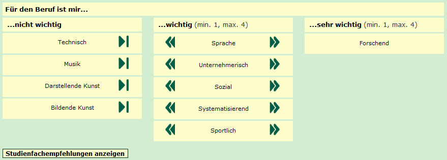 "Was studiere ich?": Interessenfelder